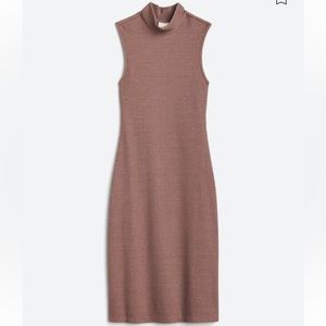 Taupe Mock Neck Muscle Ribbed Dress